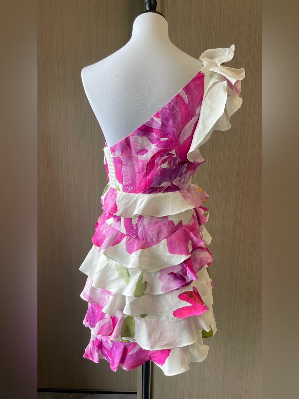 Aje NWOT Arley Mini One-Shoulder Dress in White&Soft Pink Up to Date Collection - Picture 5 of 15